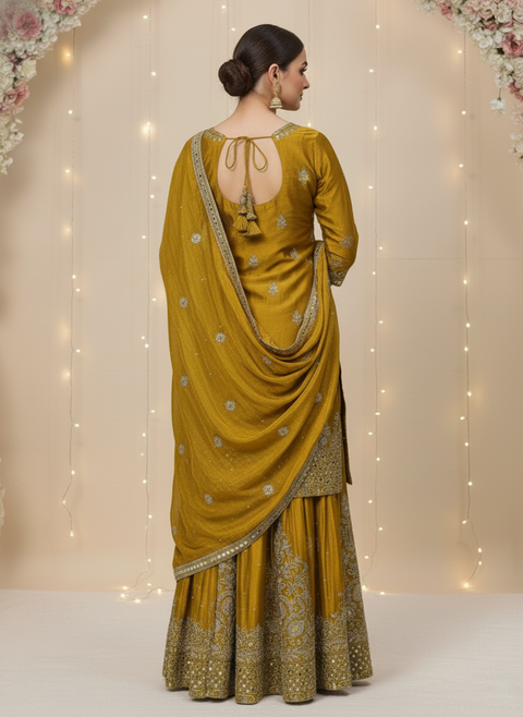 “The Sunshine Royale” – Premium Yellow Chinon Silk Designer Sharara Set for Women