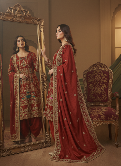 Luxury Sequin Embroidered Dhoti Kurta Set with Dupatta – Designer Party Outfit for Women