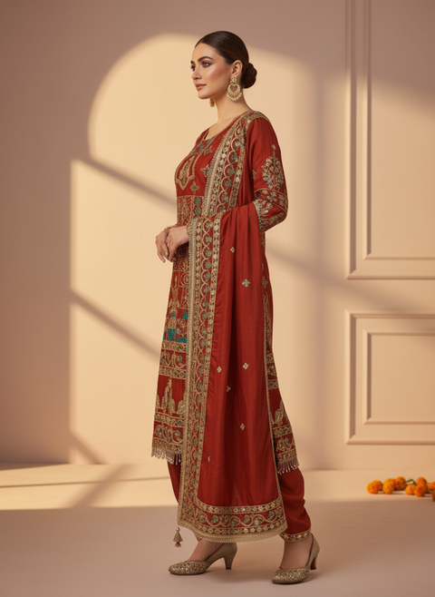 Luxury Sequin Embroidered Dhoti Kurta Set with Dupatta – Designer Party Outfit for Women