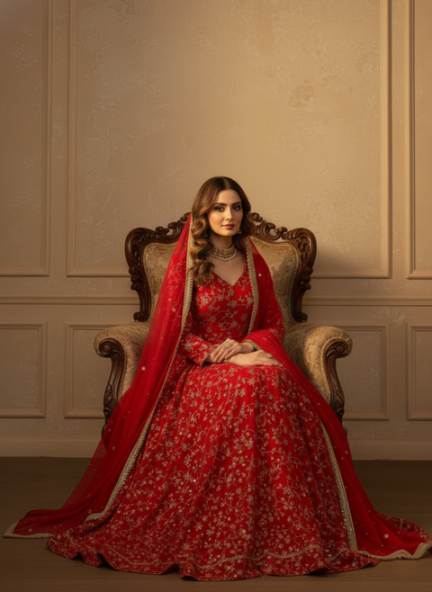 Premium Designer Embroidered Anarkali Gown Set for Women