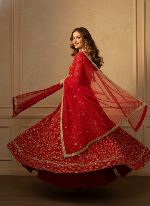 Premium Designer Embroidered Anarkali Gown Set for Women