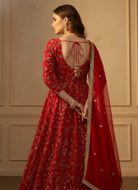 Premium Designer Embroidered Anarkali Gown Set for Women