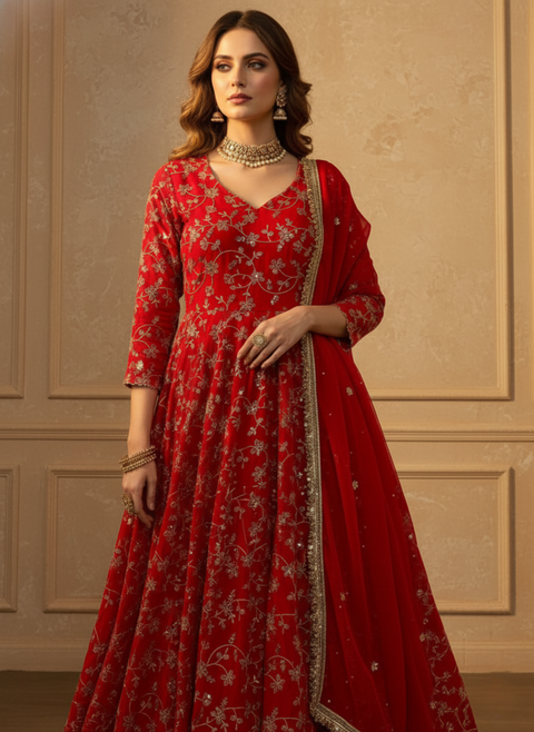 Premium Designer Embroidered Anarkali Gown Set for Women