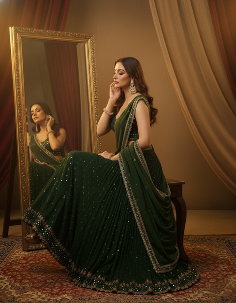 👑 “The Sparkle Muse” – Designer Embroidered Georgette Party Wear Lehenga Choli Set for Women