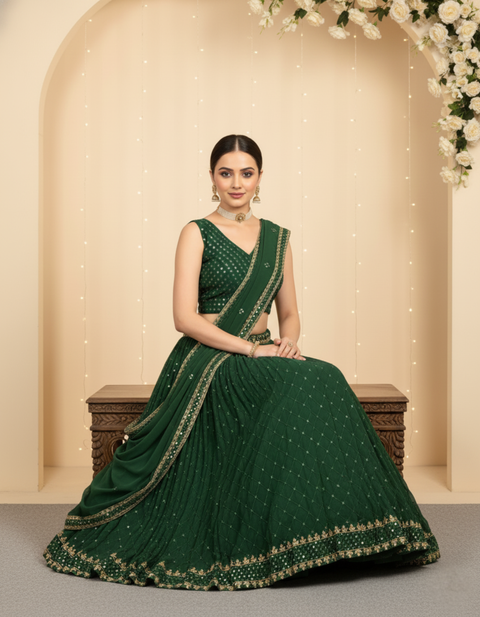 “The Regal Aura” – Heavy Embroidered Georgette Party Wear Lehenga Choli for Women