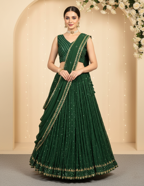 “The Regal Aura” – Heavy Embroidered Georgette Party Wear Lehenga Choli for Women