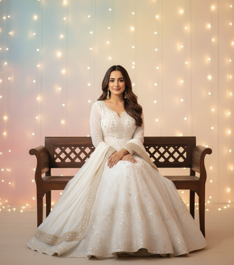 “The Snow Bloom” – Premium White Embroidered Faux Georgette Kurta Set for Women