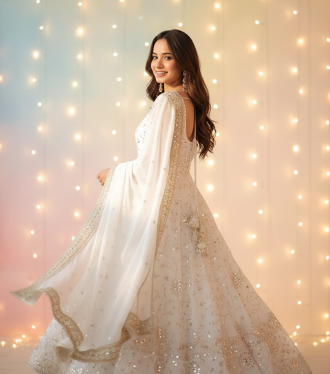 “The Snow Bloom” – Premium White Embroidered Faux Georgette Kurta Set for Women