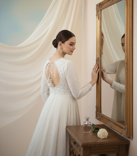 “The Ivory Whisper” – Premium White Embroidered Faux Georgette Kurta Set for Women