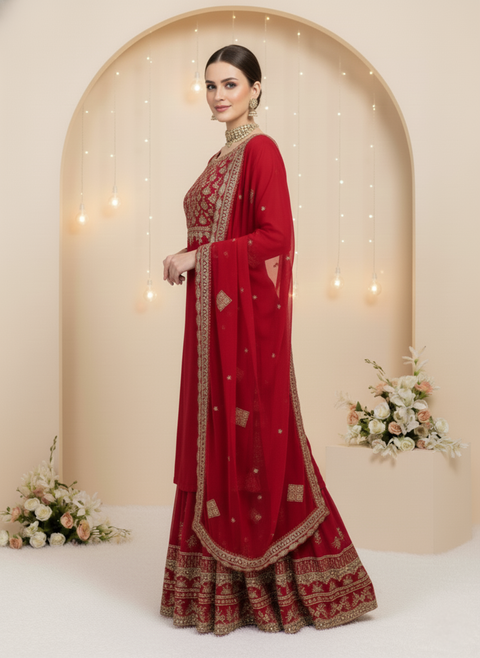 “The Ruby Radiance” – Designer Party Wear Sharara Set with Dupatta